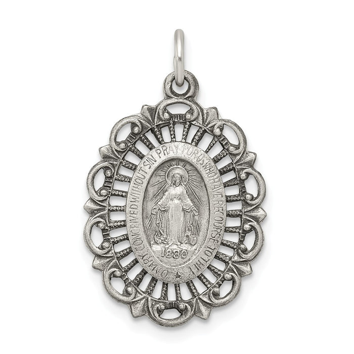 Million Charms 925 Sterling Silver Antiqued Religious Miraculous Medal