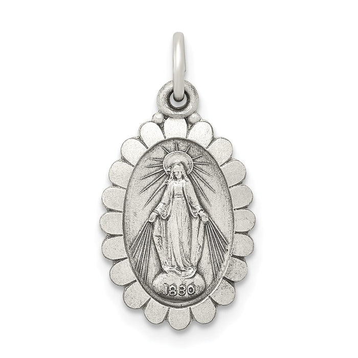 Million Charms 925 Sterling Silver Antiqued Religious Miraculous Medal