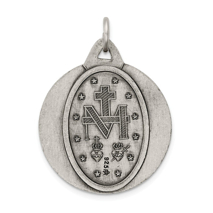 Million Charms 925 Sterling Silver Antiqued Religious Miraculous Medal