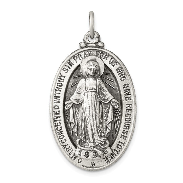 Million Charms 925 Sterling Silver Antiqued Religious Miraculous Medal