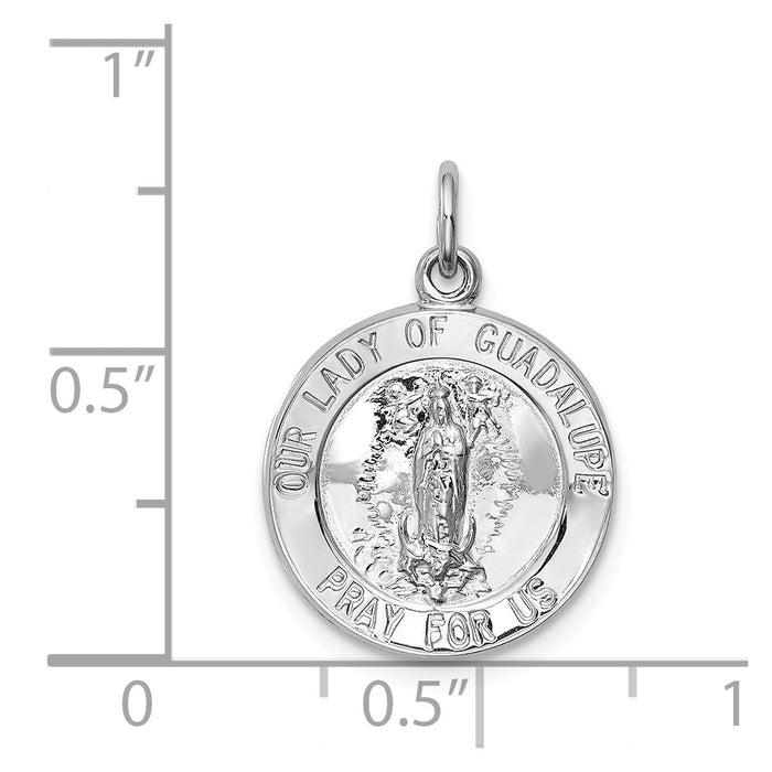 Million Charms 925 Sterling Silver Rhodium-Plated Relgious Our Lady Of Guadalupe Medal