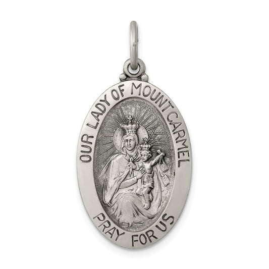 Million Charms 925 Sterling Silver Antiqued Relgious Our Lady Of Mount Carmel Medal