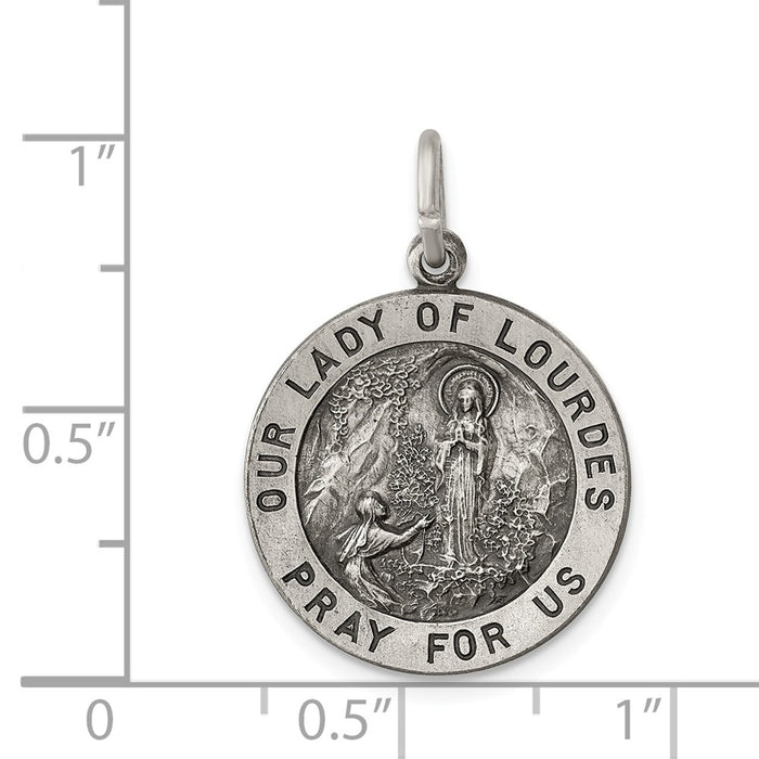 Million Charms 925 Sterling Silver Antiqued Relgious Our Lady Of Lourdes Medal