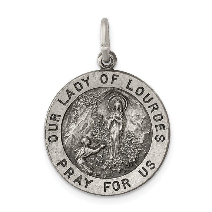 Million Charms 925 Sterling Silver Antiqued Relgious Our Lady Of Lourdes Medal