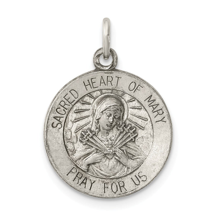 Million Charms 925 Sterling Silver Antiqued Sacred Heart Of Mary Medal