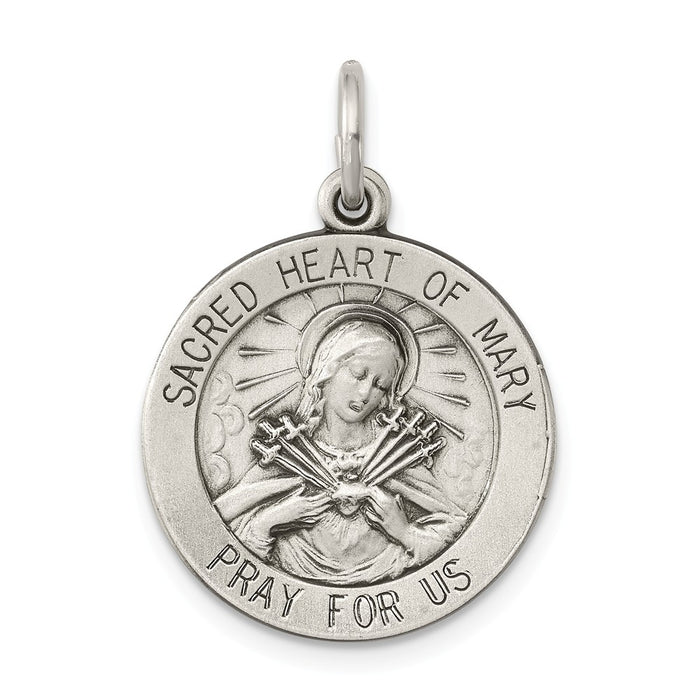 Million Charms 925 Sterling Silver Antiqued Sacred Heart Of Mary Medal