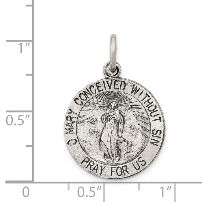 Million Charms 925 Sterling Silver Antiqued Blessed Mother Medal