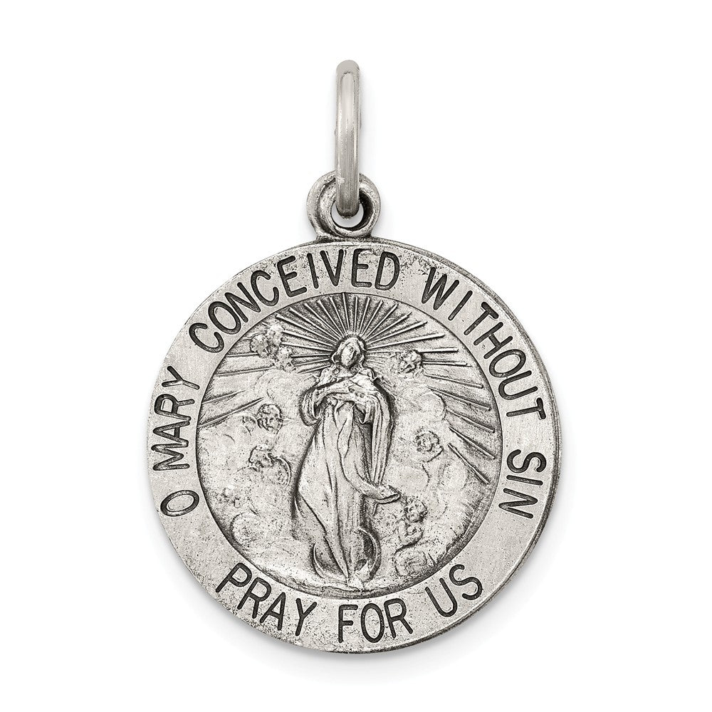 Million Charms 925 Sterling Silver Antiqued Blessed Mother Medal
