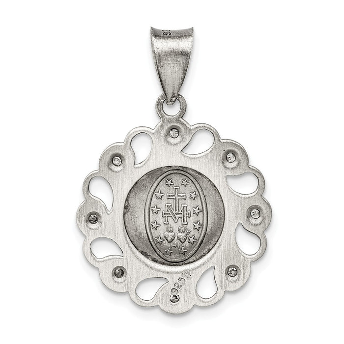 Million Charms 925 Sterling Silver & (Cubic Zirconia) CZ Antiqued Blessed Mother Pendant