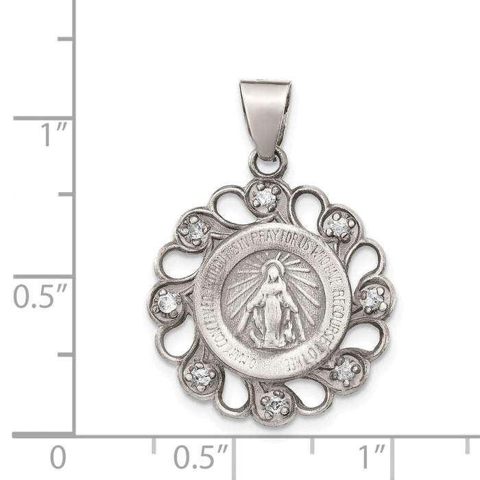 Million Charms 925 Sterling Silver & (Cubic Zirconia) CZ Antiqued Blessed Mother Pendant