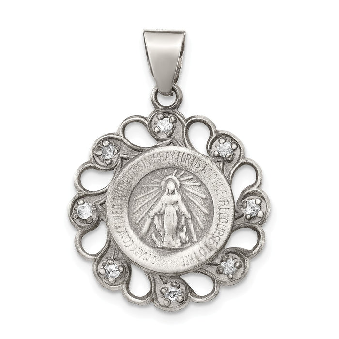 Million Charms 925 Sterling Silver & (Cubic Zirconia) CZ Antiqued Blessed Mother Pendant