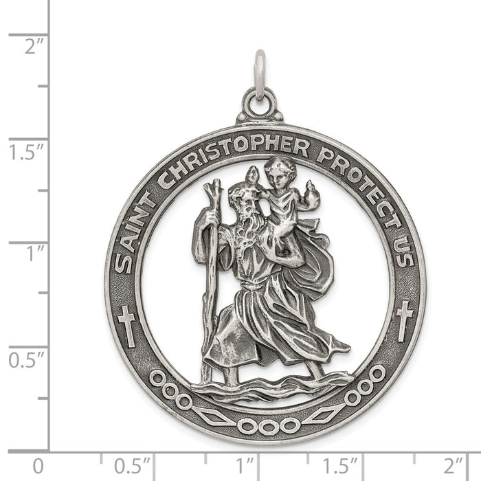 Million Charms 925 Sterling Silver Antiqued Religious Saint Christopher Medal