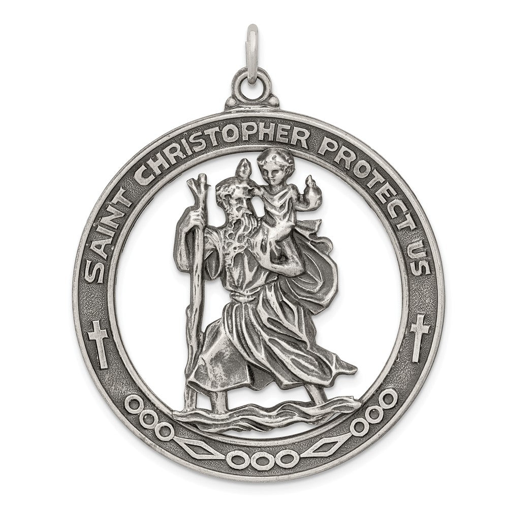 Million Charms 925 Sterling Silver Antiqued Religious Saint Christopher Medal