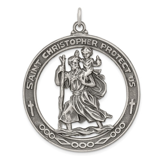 Million Charms 925 Sterling Silver Antiqued Religious Saint Christopher Medal