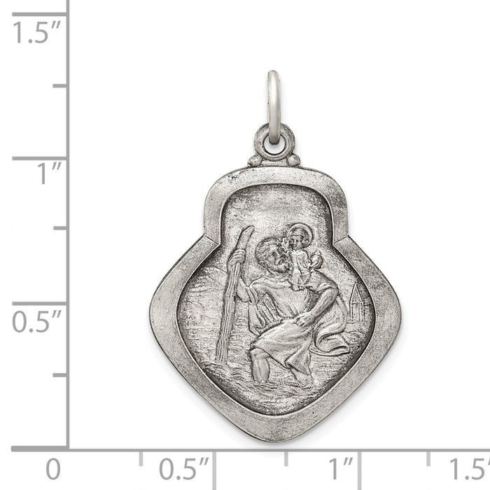 Million Charms 925 Sterling Silver Antiqued Religious Saint Christopher Medal