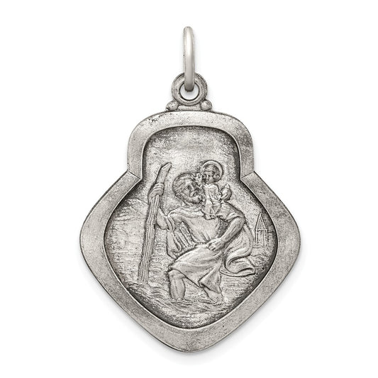 Million Charms 925 Sterling Silver Antiqued Religious Saint Christopher Medal