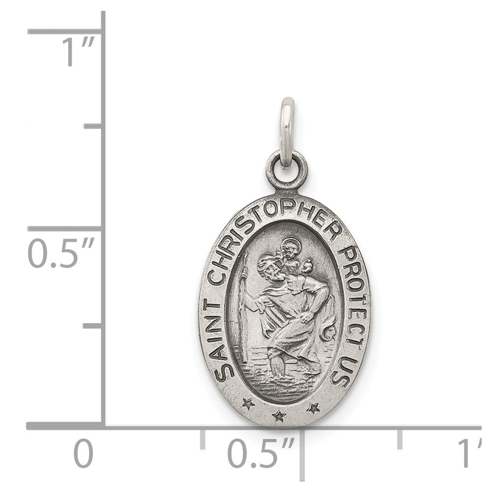Million Charms 925 Sterling Silver Antiqued Religious Saint Christopher Medal