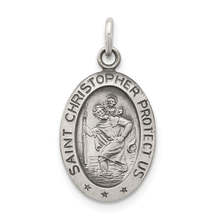 Million Charms 925 Sterling Silver Antiqued Religious Saint Christopher Medal