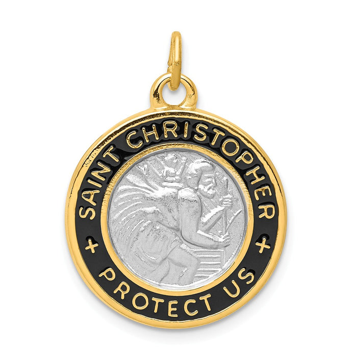 Million Charms 925 Sterling Silver Rhodium-Plated & 18K Plated Epoxy Religious Saint Christopher Charm