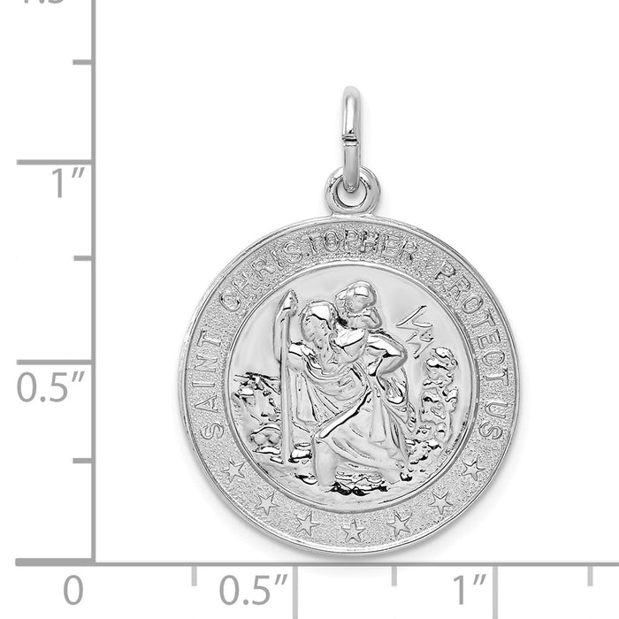 Million Charms 925 Sterling Silver Rhodium-Plated Religious Saint Christopher Medal