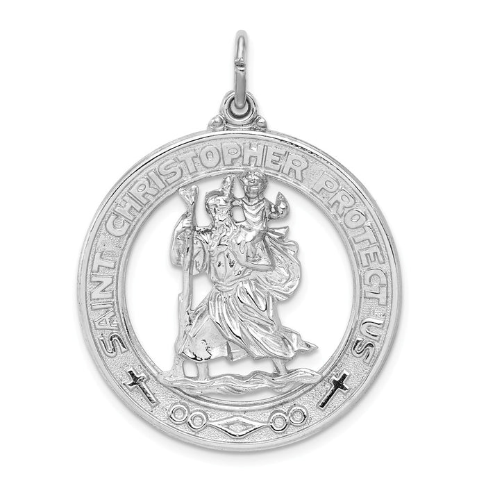 Million Charms 925 Sterling Silver Rhodium-Plated Religious Saint Christopher Medal