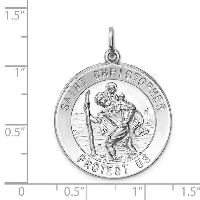 Million Charms 925 Sterling Silver Rhodium-Plated Religious Saint Christopher Medal