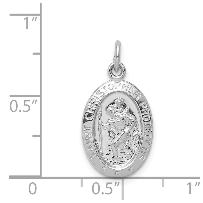 Million Charms 925 Sterling Silver Rhodium-Plated Religious Saint Christopher Medal