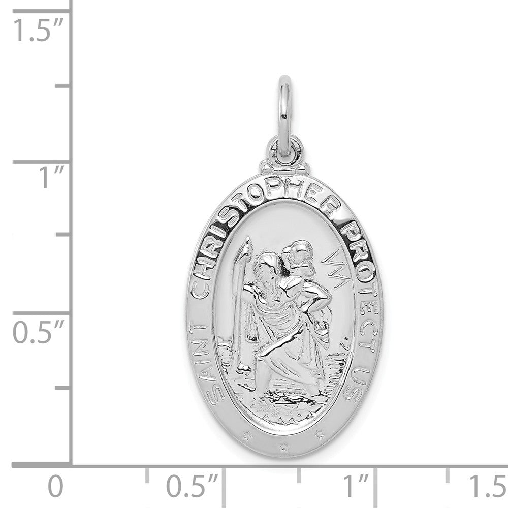 Million Charms 925 Sterling Silver Rhodium-Plated Religious Saint Christopher Medal