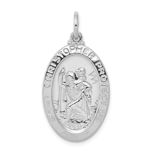 Million Charms 925 Sterling Silver Rhodium-Plated Religious Saint Christopher Medal