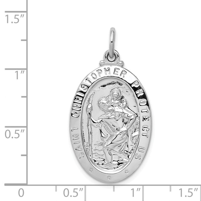 Million Charms 925 Sterling Silver Rhodium-Plated Religious Saint Christopher Medal