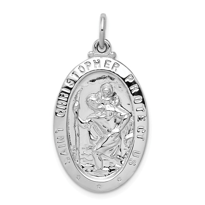 Million Charms 925 Sterling Silver Rhodium-Plated Religious Saint Christopher Medal