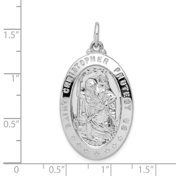 Million Charms 925 Sterling Silver Rhodium-Plated Religious Saint Christopher Medal