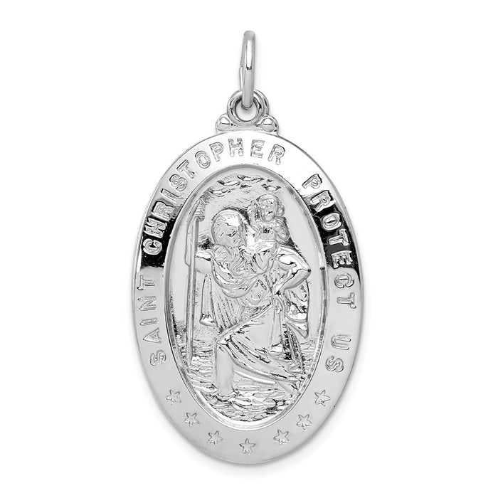 Million Charms 925 Sterling Silver Rhodium-Plated Religious Saint Christopher Medal