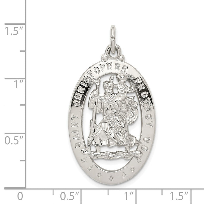 Million Charms 925 Sterling Silver Rhodium-Plated Religious Saint Christopher Medal