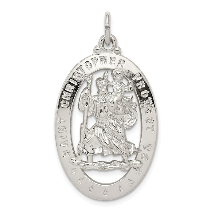 Million Charms 925 Sterling Silver Rhodium-Plated Religious Saint Christopher Medal