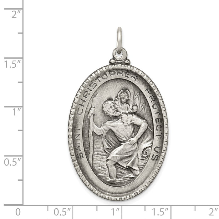 Million Charms 925 Sterling Silver Antiqued Religious Saint Christopher Medal