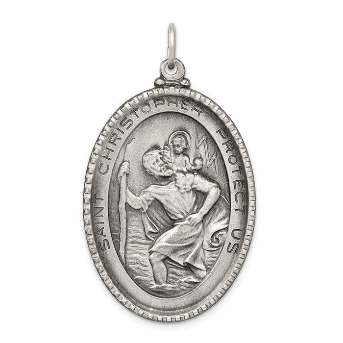 Million Charms 925 Sterling Silver Antiqued Religious Saint Christopher Medal