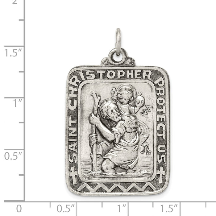 Million Charms 925 Sterling Silver Antiqued Religious Saint Christopher Medal