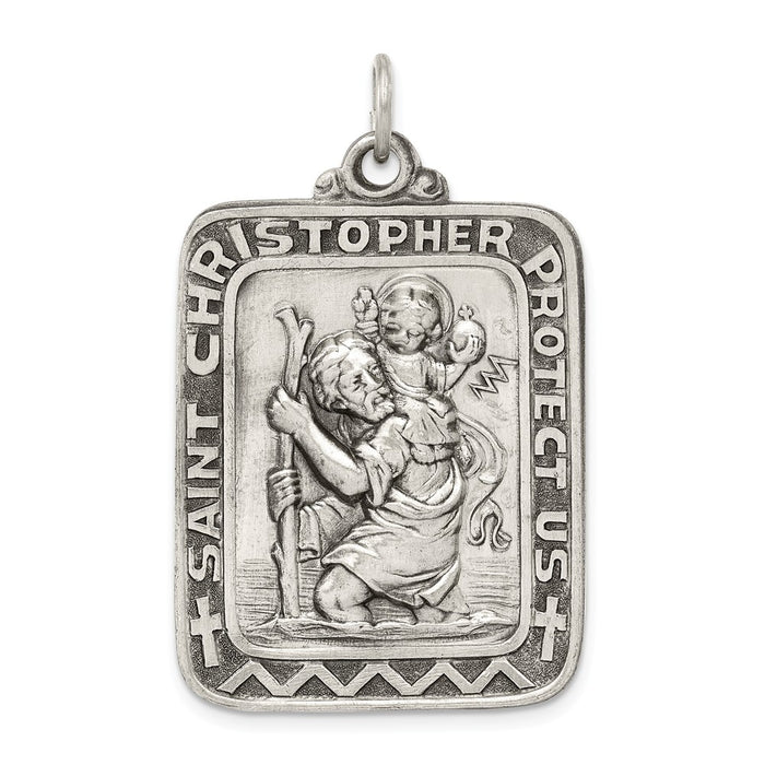 Million Charms 925 Sterling Silver Antiqued Religious Saint Christopher Medal