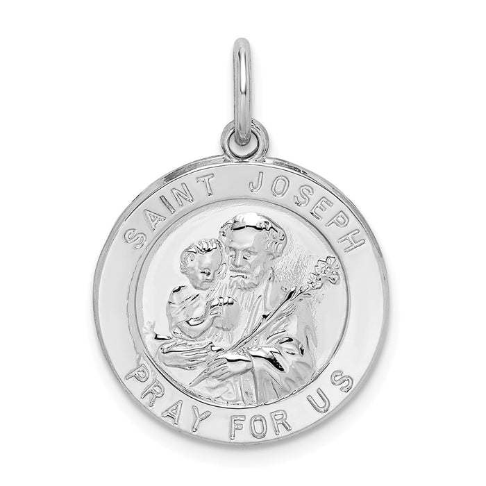 Million Charms 925 Sterling Silver Rhodium-Plated Religious Saint Joseph Medal