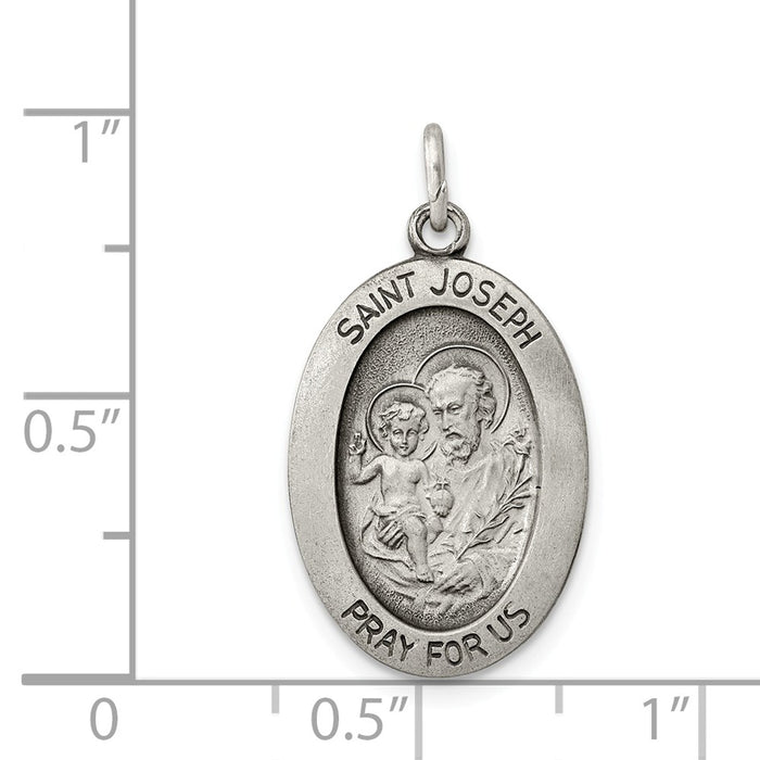 Million Charms 925 Sterling Silver Antiqued Religious Saint Joseph Medal