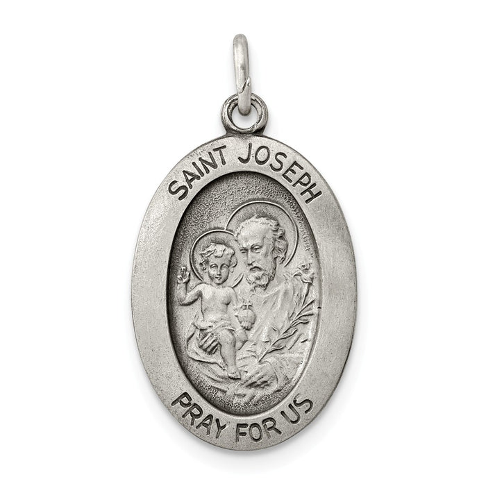 Million Charms 925 Sterling Silver Antiqued Religious Saint Joseph Medal