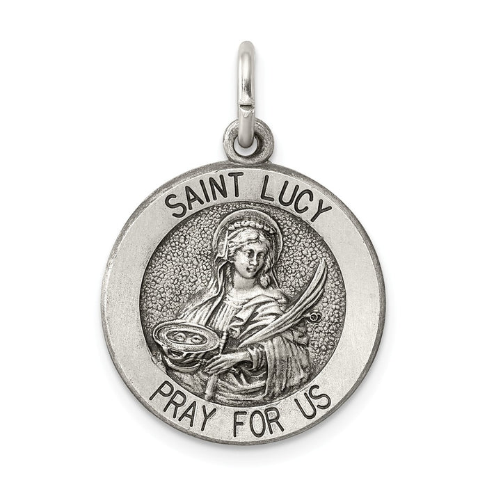 Million Charms 925 Sterling Silver Antiqued Religious Saint Lucy Medal