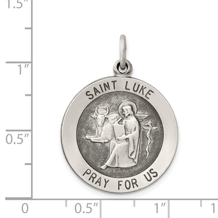 Million Charms 925 Sterling Silver Antiqued Religious Saint Luke Medal