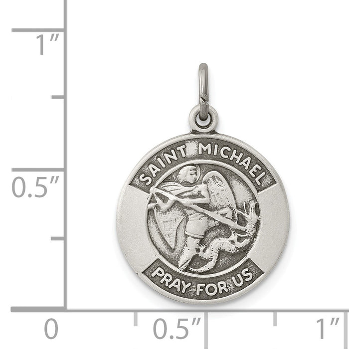 Million Charms 925 Sterling Silver Antiqued Religious Saint Michael Medal