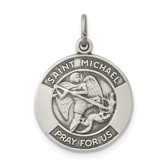 Million Charms 925 Sterling Silver Antiqued Religious Saint Michael Medal