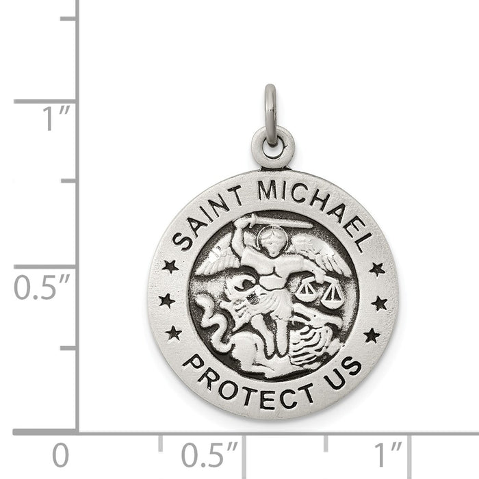 Million Charms 925 Sterling Silver Antiqued Religious Saint Michael Army Medal