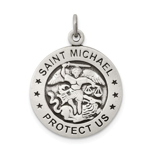 Million Charms 925 Sterling Silver Antiqued Religious Saint Michael Army Medal