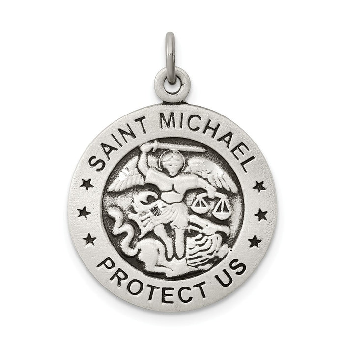 Million Charms 925 Sterling Silver Antiqued Religious Saint Michael Army Medal