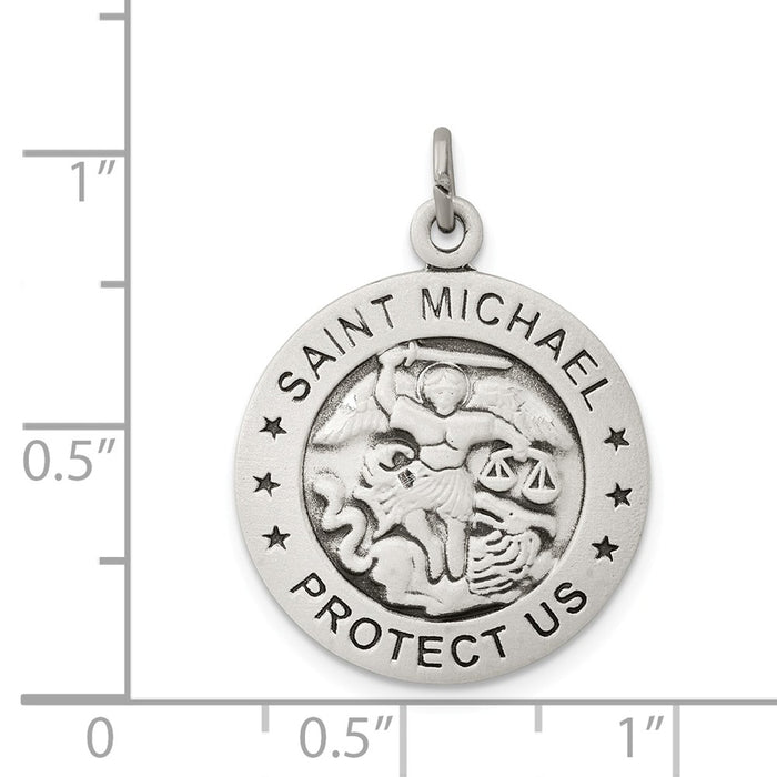 Million Charms 925 Sterling Silver Antiqued Religious Saint Michael Navy Medal